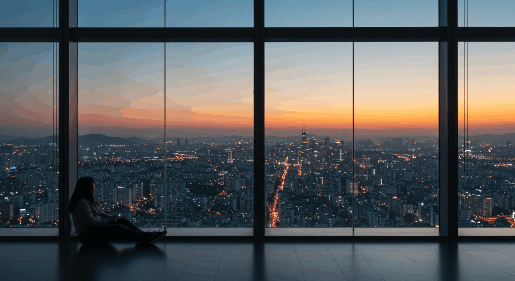 An example shot of the dizzying night view of Seoul from a glass floor deck.